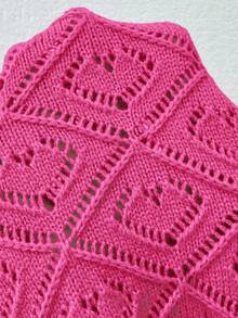 SHEIN Clasi Cardigan Wanita Lengan Panjang Minimalis Warna Polos dengan Potongan Pendek dan Lubang-lubang, Cocok untuk Pakaian Sehari-hari di Musim Gugur/Dingin - Hot Pink - View 7