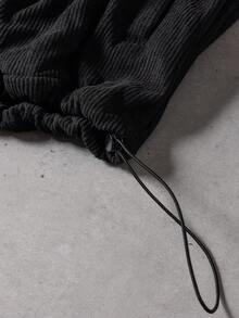 PAVTROS Men's Long Sleeve Autumn Letter Printed Zip-Up Casual Thermal Lined Corduroy Jacket, Y2k Streetwear Baggy Jacket - Black - View 5