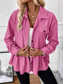 EMERY ROSE Chaqueta casual de mujer de unicolor con botones y manga larga, uso versátil para el día a día - Rosa Fucsia - Ver 3