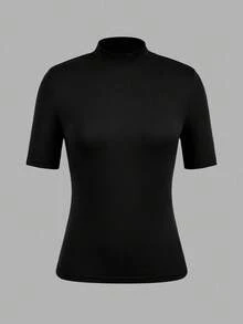SHEIN EZwear Bộ 3 áo lót cổ lọ tay ngắn màu đen tối giản thường ngày dành cho nữ - màu đen - Xem 7