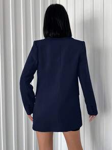 SHEIN Tall Women's The BossMode Blazer – Sharp Lines, Luxe Layers & That Effortless It-Girl Power, Elegant, Tall, Casual, Jacket - Navy Blue - View 2