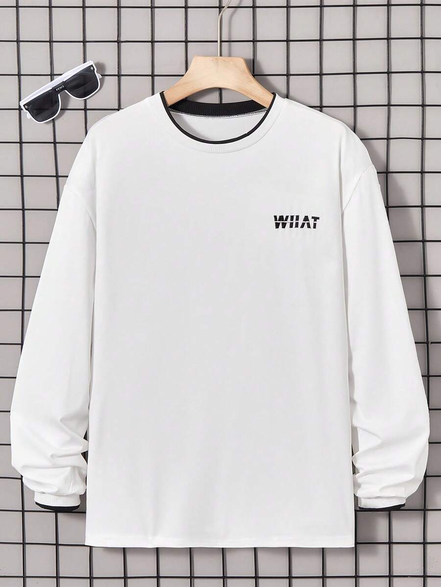 SHEIN 青少年（男孩）字母印花圆领T恤 - 白色 - 查看 1