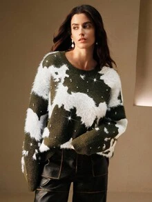 Anewsta 复古宽松优雅加厚柔软貂绒绿色圆领套头毛衣，女士款，圣诞毛衣，新年秋冬装，优雅别致，时尚有型，适合圣诞节、外出、冬季穿着，舒适保暖。 - 彩色 - 查看 6