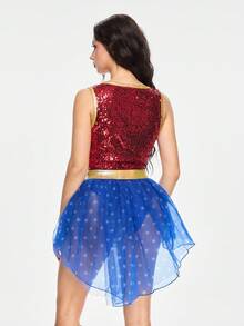 ROMWE Avant 万圣节角色扮演服装 - 亮片深 V 连体裤和星星网眼迷你裙套装 - 彩色 - 查看 3