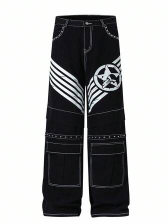 Street Life Jeans ample et ample à imprimé Y2K pour hommes, grunge