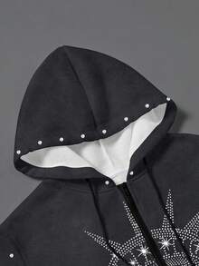 Manfinity EMRG Men's Casual Faux Rhinestone Print Hoodie Sweatshirt, Autumn - Multicolor - View 4