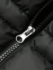 DAZY 女式纯色连帽毛领收腰保暖内衬厚棉服秋冬夹克 - 黑色 - 查看 10