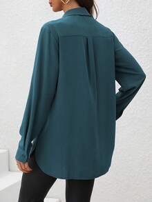 EMERY ROSE Women's Solid Color Minimalist Long Sleeve Shirt, Casual Everyday Wear