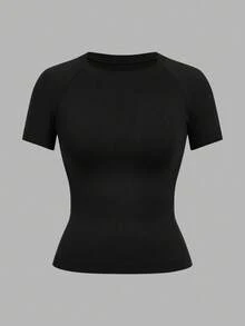 SHEIN Velisys 4 bucăți Sport Studio Tricou sport cu mânecă scurtă, culoare solidă, casual, de vară - Multicolor - Vizualizare 5