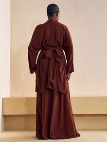 Zivah 2025 年秋季新款音乐节、复活节、圣帕特里克节、西部风、游牧风、生日派对、毕业典礼、学院风、学生装、日常休闲、百搭百搭、休闲、邮轮旅行、海滩、日光浴、病毒式传播、街头服饰、婚礼宾客波西米亚风、通勤、早午餐、机场、派对和节日服装 2 件套：交叉裹身 3/4 袖上衣和亚麻棕色阔腿裤 - 棕色 - 查看 2