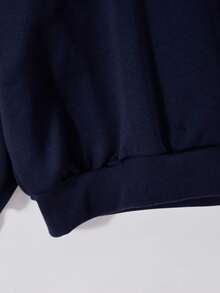 SHEIN Sudadera holgada de punto con cuello en V, hombros caídos y dobladillo acanalado, de unicolor y de felpa, cómoda para otoño/invierno - Azul Marino - Ver 7