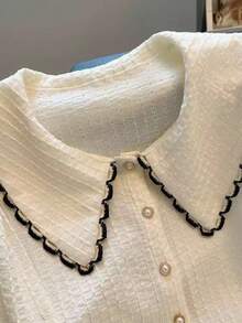 Franclia 新款撞色可爱泡泡袖女式衬衫 - 杏色 - 查看 6