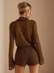 SHEIN BAE 女式纯色低胸喇叭袖性感连体衣 - 綠色 - 查看 2
