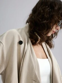 Airlisse Loose Fashionable Long Sleeve Long Women Trench Coat - Khaki - View 6