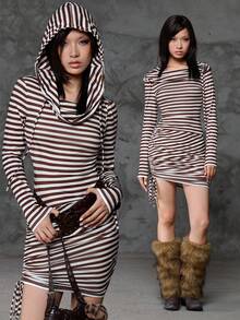 Bloopia Women's Autumn/Winter Halloween Y2K Chic Casual Ruched Striped Digital Print Hooded Long Sleeve Midi Dress Fall Cloth For Women - Multicolor - View 3