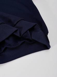 SHEIN Sudadera holgada de punto con cuello en V, hombros caídos y dobladillo acanalado, de unicolor y de felpa, cómoda para otoño/invierno - Azul Marino - Ver 8