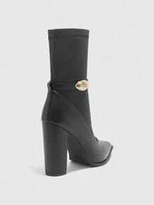 CUCCOO BIZCHIC Botas altas de tacón alto y puntera estrecha con estiramiento para uso diario - Negro - Ver 8