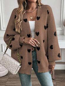 EMERY ROSE V-Neck Heart Print Knitted Cardigan For Women - Multicolor - View 4