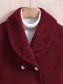 SHEIN Tween Girl Vintage Christmas Red Fall/Winter Holiday Jacket With Hat - Burgundy - View 9