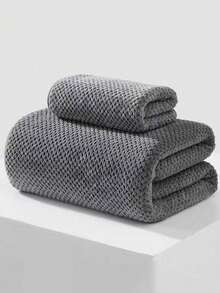 SHEIN 1/2条装菠萝纹理毛巾，超柔软快干珊瑚绒，吸水不掉毛，适用于面部、身体和手部。成人、情侣、沙龙、浴室、返校必备的理想之选 - 深灰色 - 查看 6