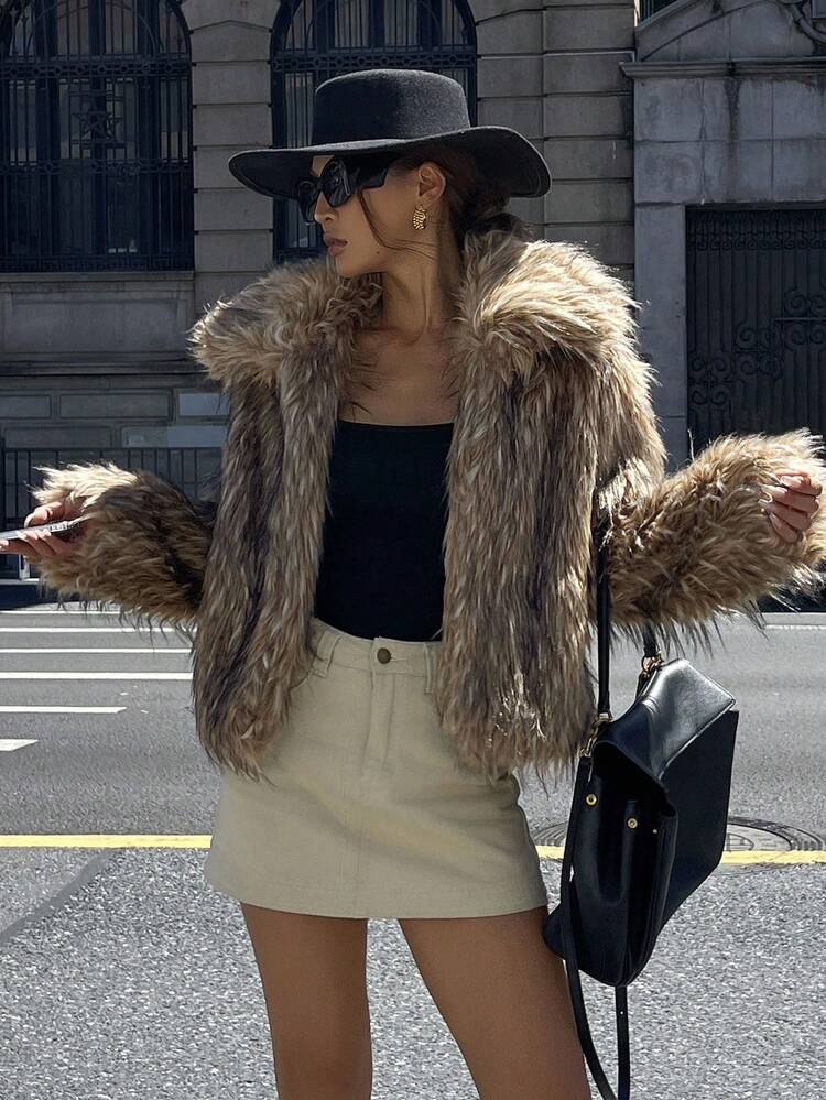 Women's Fluffy Jacket, Short Thick Style, Elegant Regular Fit, Winter Y2k Women Coats