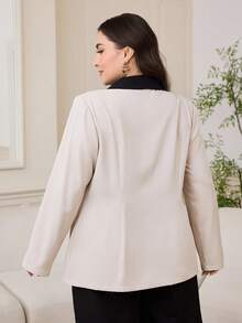 Modelyn Plus Size Women Contrast Color Lapel NeckLong Sleeve Casual Blazer Jacket, Autumn/Winter - Apricot - View 3