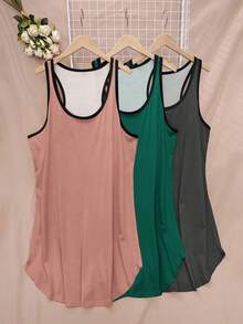 Plus Size Summer Casual Contrast Trim Sleeveless Nightgown Women Tank Tops Sleeveless Shirts For Women Women Tank Top Women Tops Tank Tops For Women - Multicolor - View 1