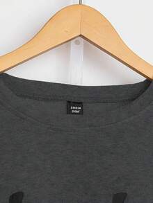 SHEIN LUNE 大码女式圆领长袖羊毛休闲运动衫，秋冬 - 深灰色 - 查看 4