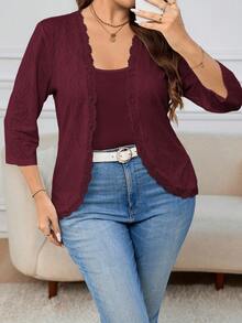 SHEIN Clasi Plus Size Women Textured Knit Jacket, Autumn