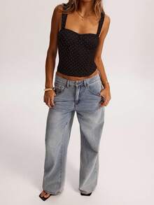 SHEIN BAE 女士约会之夜女友聚会生日派对夜店假日派对优雅波点上衣，女友聚会，约会，日常通勤束身衣，性感夏季上衣 - 紅色和黑色 - 查看 7