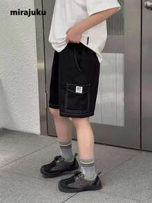 Mirajuku Tween Boy Topstitching Design Pocket Loose Casual Shorts