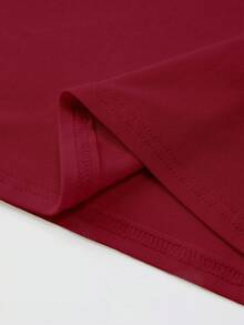 INAWLY Women's Solid Color Round Neck Short Sleeve Casual T-Shirt, Summer - Burgundy - View 6