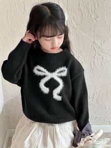 DAZY 少女圆领蝴蝶结休闲毛衣，秋季 - 黑色 - 查看 7
