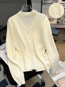 SHEIN Franclia 新款秋冬保暖内衬套头衫，百搭女士打底衫 - 白色 - 查看 6