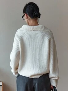 DAZY 女式宽松长袖套头休闲毛衣秋冬 - 白色 - 查看 6