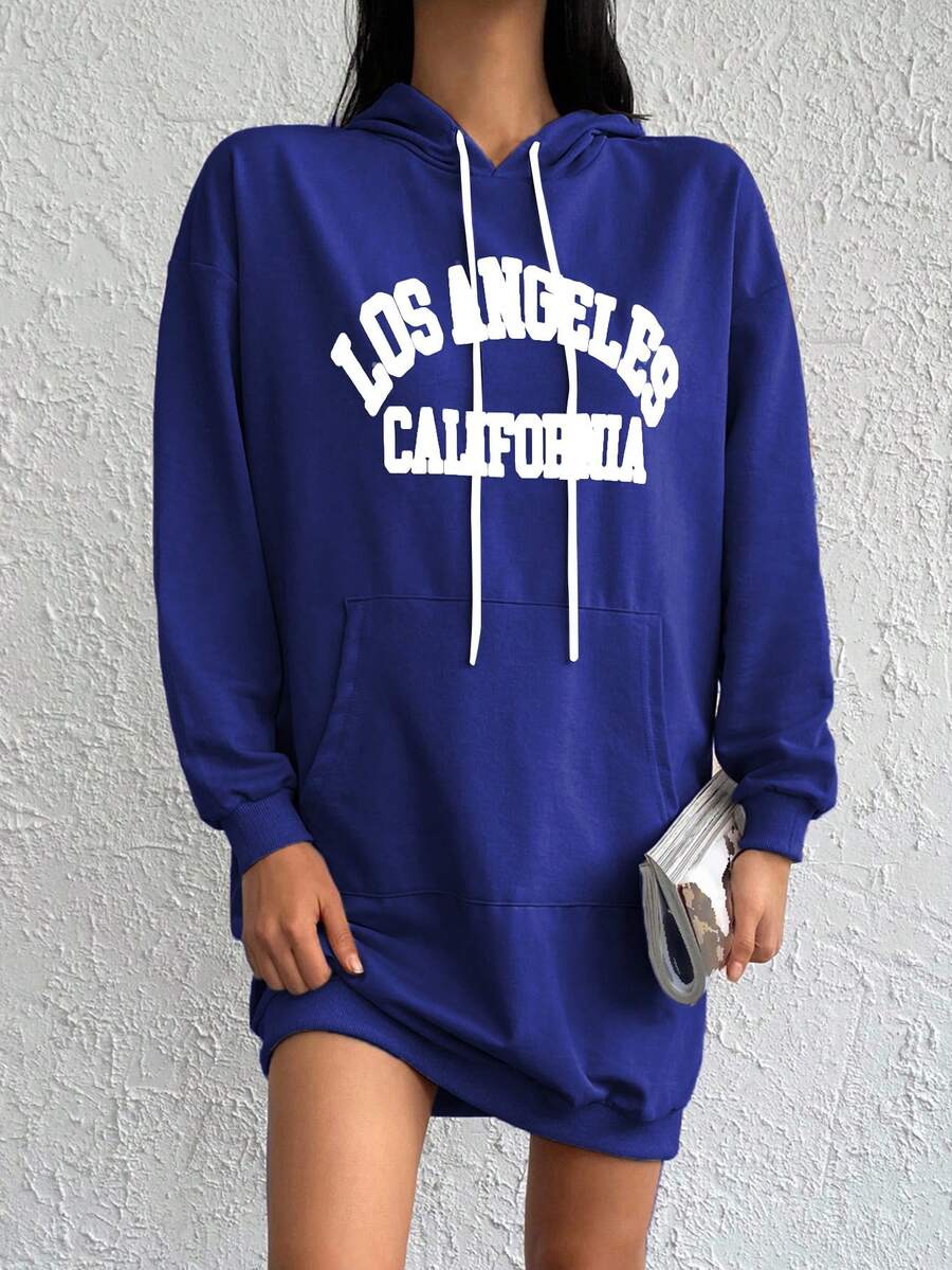 Cottnline Cotton Letter Graphic Pocket Drop Shoulder Drawstring Hoodie Dress Summer Hoodie Dress Oversized Sweatshirt Oversized Hoodie Hoodies Dress