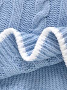 3pcs/Set Infant Cable Knit Sweater, Matching Pants And Hat, Blue Baby Boy Winter Clothes Baby Winter Outfit Toddler Knit Set Baby Blue Knitted Outfit Knit Baby Outfit Baby Boys Winter Clothes Baby Boys Fall Clothes Baby Boys Fall Outfits