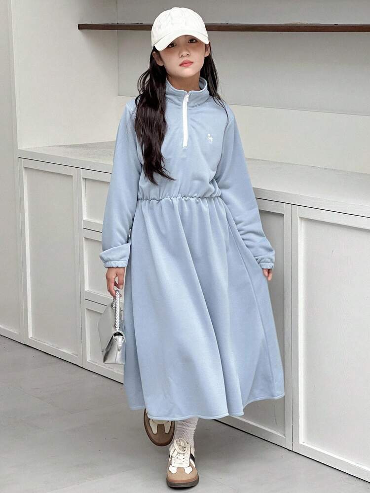 Tween Girls Knitted Collared Animal Embroidered Dress Fall,Winter