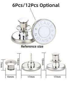 Bộ 6/12 nút quần jean thay thế 17mm không cần may, bộ sửa chữa nút kim loại không cần đinh, nút quần jean có thể tháo rời, combo quà tặng Valentine, đám cưới, sinh nhật, nút, may vá, dụng cụ may vá, phụ kiện may vá, đồ dùng thủ công, tự làm, đồ thủ công dành cho người lớn - trắng - Xem 2