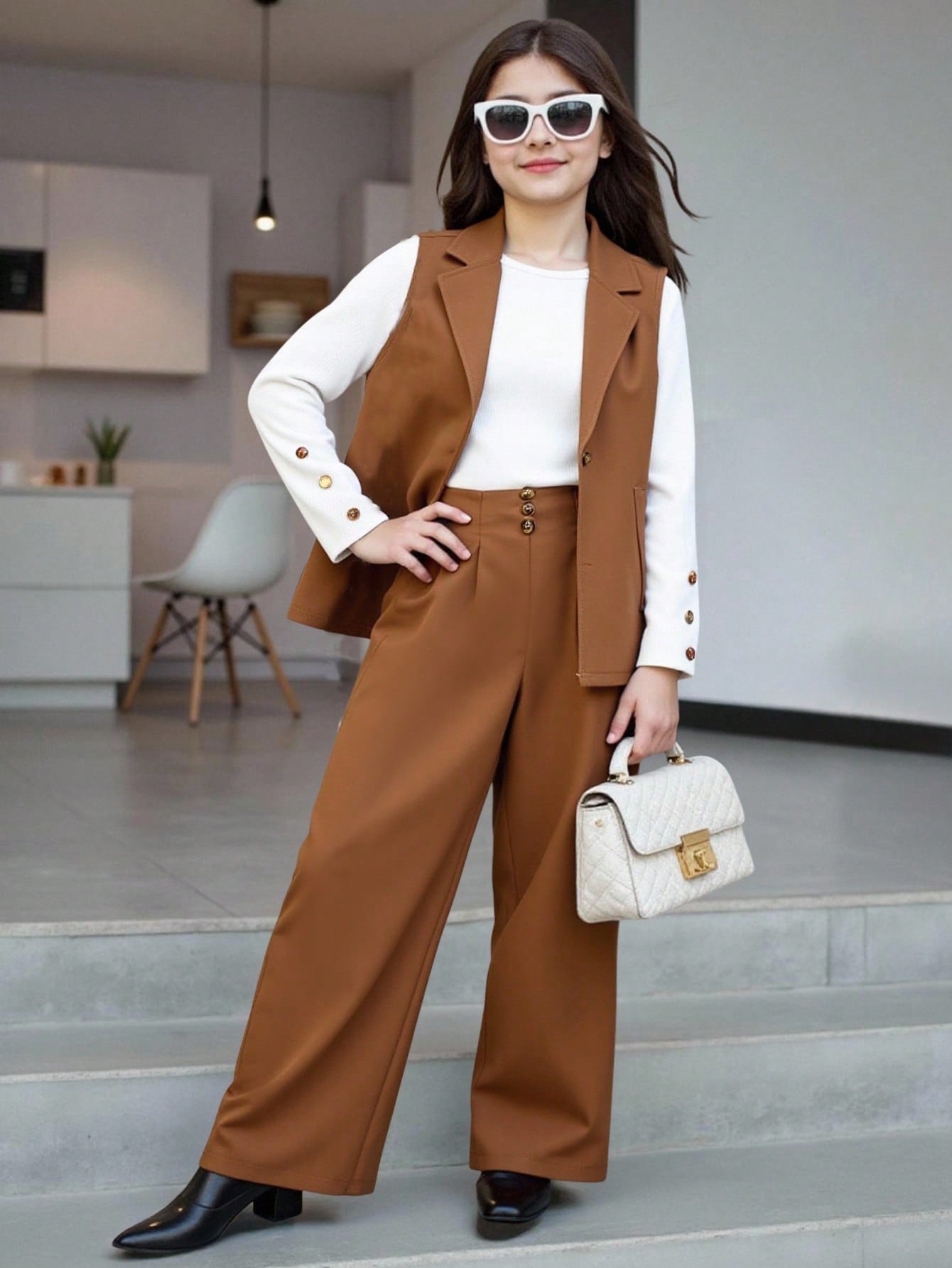 SHEIN مجموعة من 3 قطع للفتاة المراهقة تتكون من بدل...