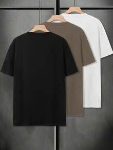 EGENSIO Áo thun nam cổ tròn tay ngắn đơn giản, tối giản, màu trơn - màu đen - Xem 4