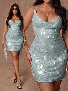 Rustia 大码不对称亮片闪光奢华连衣裙 - 綠色 - 查看 1