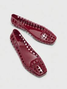 CUCCOO BIZCHIC 女士方头水晶平底凉鞋，时尚海滩度假平底鞋 - 酒紅色 - 查看 9