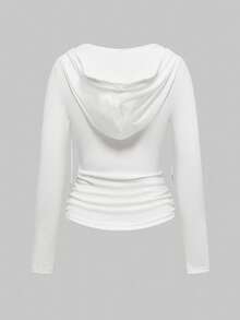 ROMWE Grunge Punk Vintage Y2K Skeleton & Pentagram Print Tight Fit Long Sleeve Hoodie T-Shirt For Women - White - View 2