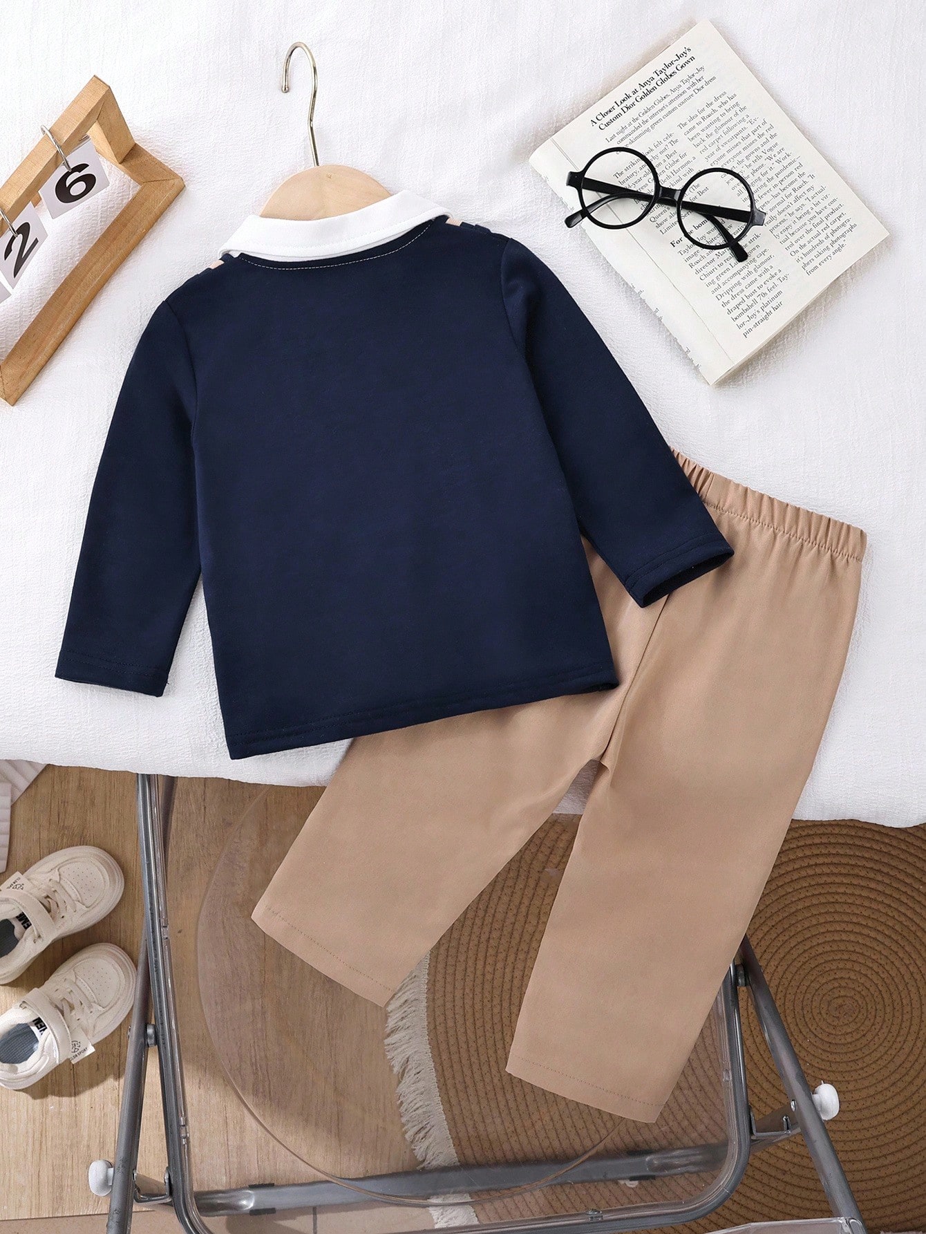 طقم طفل ولد، ملابس علوية بولو طويلة الأكمام مريحة...