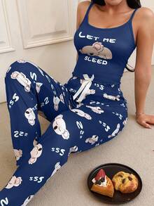 SHEIN 2pcs Cute Koala Print Camisole & Pants Pajama Set Cute Sleep Set Women Pajama Set Cute Sleep Wear Women Tank Top Pajama Set Koala Sleep Set - Multicolor - View 4