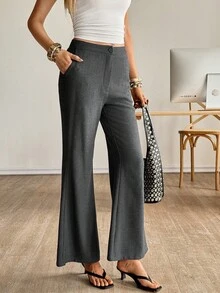 Siren Gaze 女士秋季服装秋季女士优雅人字形喇叭裤女装2025新款秋冬正式奢华别致商务休闲通勤阔腿喇叭裤非常适合外出工作聚会毕业舞会国庆 - 深灰色 - 查看 6