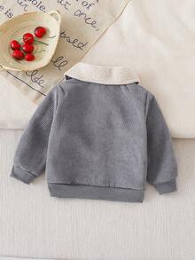 SHEIN 男婴休闲翻盖口袋保暖外套，适合秋冬季节穿着 - 灰色 - 查看 2