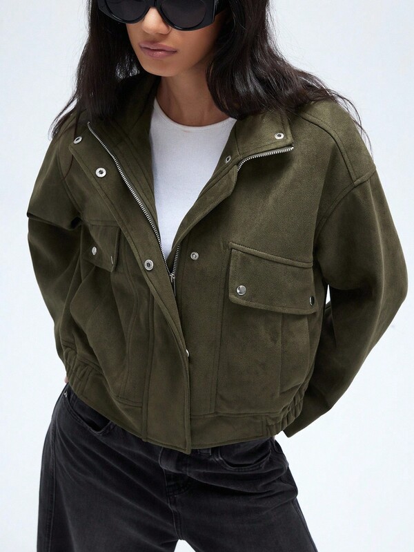 Aveloria Affinna Jaqueta Lã Nova, Outono/Inverno, Com Decoração De Lapela Larga, Design De Gola Alta Com Ombros Caídos E Bainha Elástica Para Uso Diário