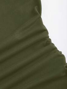 SHEIN Unity Metal Decor Ruched Bodysuit, Casual & Versatile, Spring/Autumn - Army Green - View 3